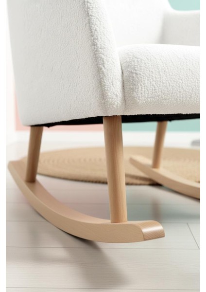 Loop Sallanan Sandalye – Ekru Teddy Kumaş | Doğal Ahşap Ayaklı Berjer - Sallanan Koltuk fırsatları