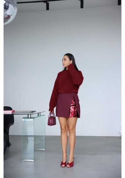 Içi Payetli Detaylı Arkası Fermuarlı Minik Etek