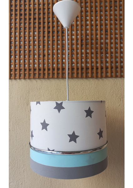 Beyaz Yıldız Gri Yeşil M-0392 Kumaş Kaplama Yıldızlı Çocuk Odası ve Bebek Odası Avize Aydınlatma Sarkıt fiyatları