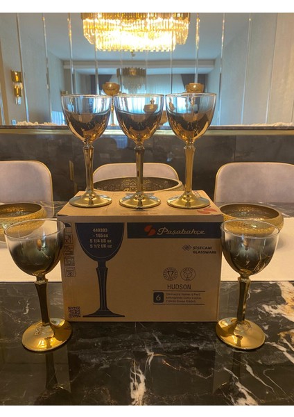 Hudson Paşabahçe 6' Lı Kahve Yanı Su Bardağı Kadeh Gold 165 cc modelleri