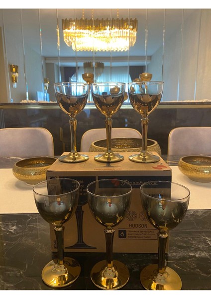 Hudson Paşabahçe 6' Lı Kahve Yanı Su Bardağı Kadeh Gold 165 cc fırsatları