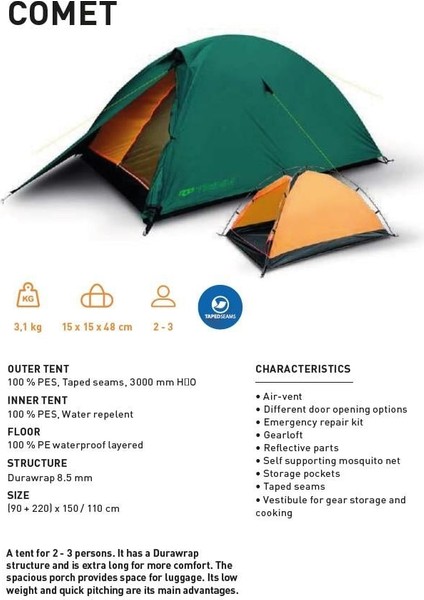 Comet 2 Kişilik Çadır - Kum Rengi modelleri