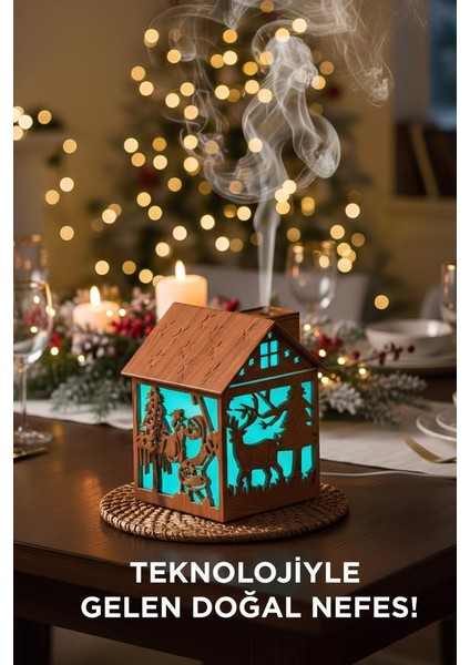 H14 Açık Kahverengi Yılbaşı Temalı Ahşap Görünümlü 240ML Hava Nemlendirici Buhar Makinesi fiyatları