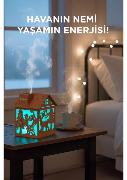 H14 Açık Kahverengi Yılbaşı Temalı Ahşap Görünümlü 240ML Hava Nemlendirici Buhar Makinesi modelleri