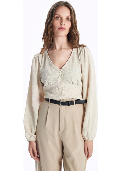 Yeni Sezon V Yaka Dokulu Kadın Bluz