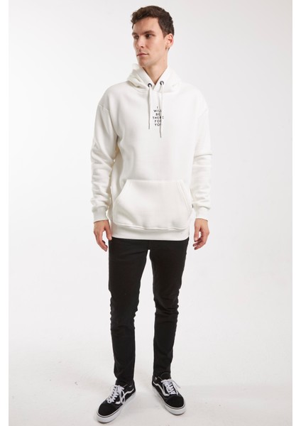 I Wıll You Bee There For You Kırık Beyaz Kapüşonlu Fermuarsız Sweatshırt modelleri