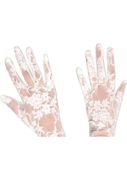 Dantelli Gelin Eldiveni - Beyaz Kısa