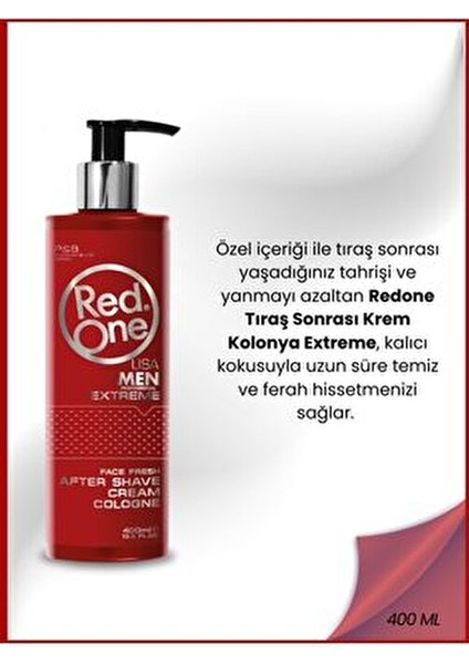 Red One Krem Kolonya Extreme Ferahlatıcı Etki 400 ml Erkekler İçin Nemlendirici