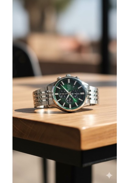 Erkek Kol Saati Gümüş Renk, Yeşil Kadran - Şık Metal Kordon, 2 Yıl Garantili fiyatları