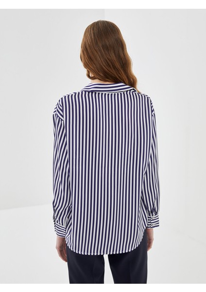 Yeni Sezon Çizgili Uzun Kollu Oversize Saten Kadın Gömlek fırsatları