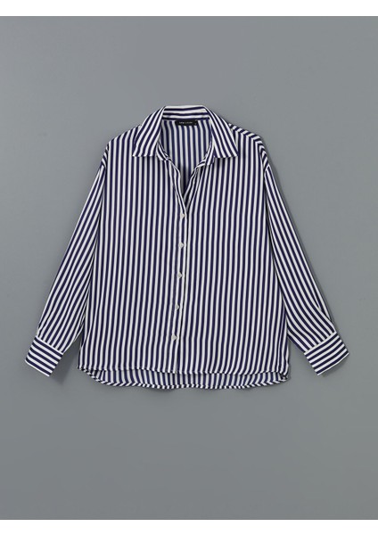 Yeni Sezon Çizgili Uzun Kollu Oversize Saten Kadın Gömlek indirimleri