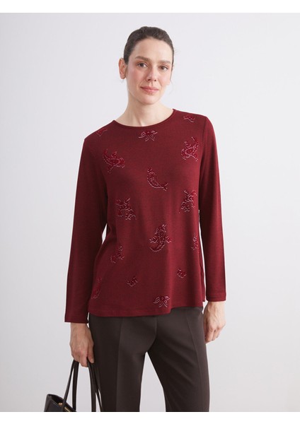 Yeni Sezon Bisiklet Yaka Desenli Kadın Tişört