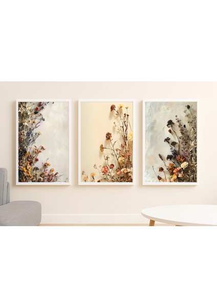 3 Parça Çerçeveli Dekoratif Renkli Çiçekler Ahşap Tablo Seti, Ev Dekoru Bestablo fiyatları