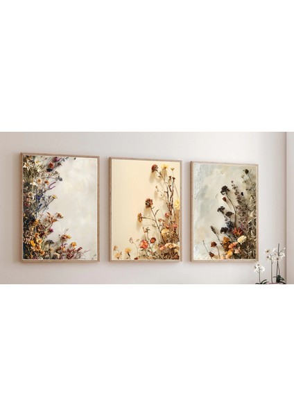 3 Parça Çerçeveli Dekoratif Renkli Çiçekler Ahşap Tablo Seti, Ev Dekoru Bestablo modelleri
