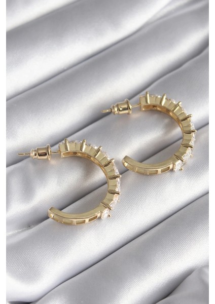 Pirinç Gold Renk Zirkon Taşlı Halka Model Kadın Küpe fiyatları