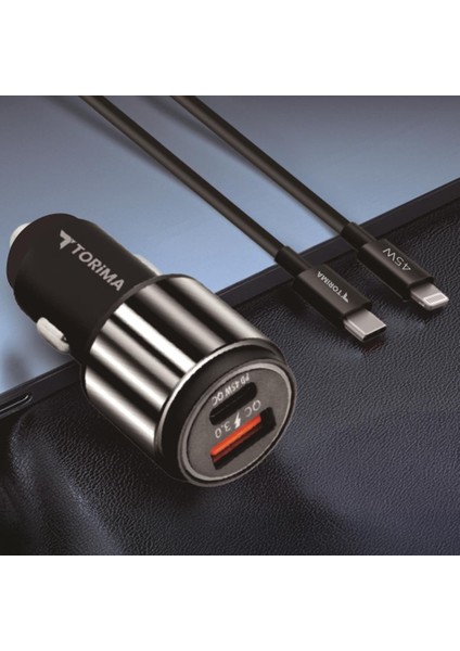 C16 45W Silver Araç Şarj Cihazı Lıghtnıng Kablolu Hızlı Şarj Adaptörü fiyatları