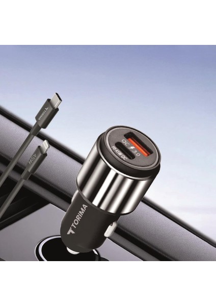 C16 45W Silver Araç Şarj Cihazı Lıghtnıng Kablolu Hızlı Şarj Adaptörü fırsatları