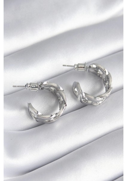 Pirinç Gümüş Renk Zirkon Taşlı Zincir Model Kadın Küpe fiyatları