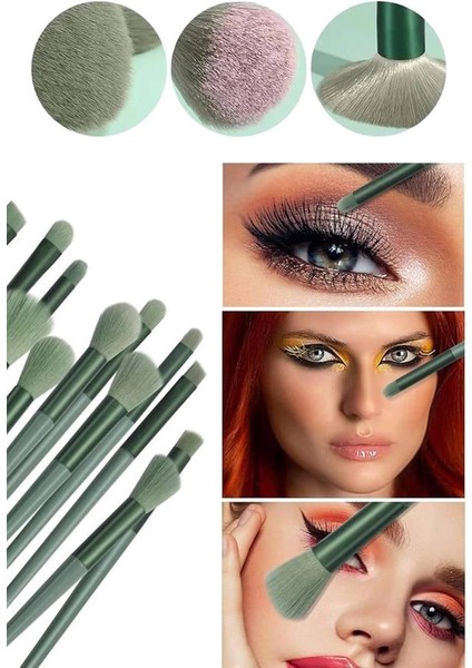 Bfs Makyaj Fırça Seti Yeşil 13 Parça Fondöten Fırçası Allık Fırçası Far Fırçası