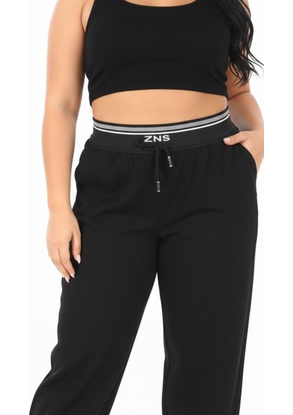 Büyük Beden Lastikli Yüksek Bel Örme Likralı Geniş Kalıp Mom Kadın Pantolon fiyatları