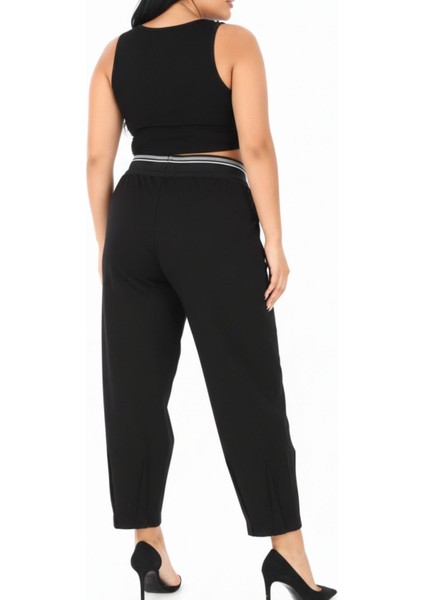 Büyük Beden Lastikli Yüksek Bel Örme Likralı Geniş Kalıp Mom Kadın Pantolon modelleri