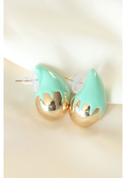 Minimal Turkuaz Mineli Çift Renk Damla Küpe fiyatları