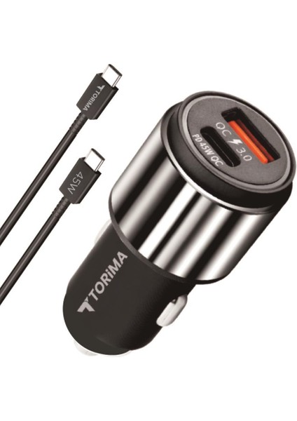 C16 45W Silver Araç Şarj Cihazı Type-C Kablolu Hızlı Şarj Adaptörü indirimleri