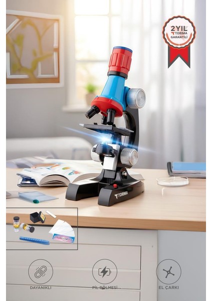 Tsm-01 Siyah LED Işıklı Bilim Mikroskobu Seti 6-12 Yaş Çocuklar Için