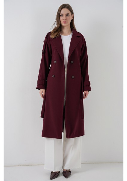 Kadın Kuşaklı Kaşe Kaban 9161 - Bordo fiyatları