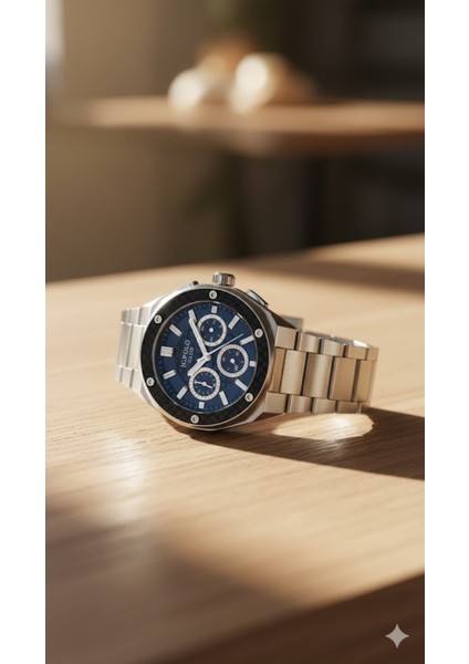 Erkek Kol Saati Gümüş ve Siyah Renk, Mavi Kadran - Şık Metal Kordon, 2 Yıl Garantili fiyatları