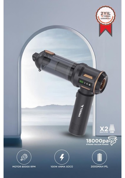 LT-100 Siyah 4in1 Mini Çok Fonksiyonlu Şarjlı Araç ve Ev Kullanımı Için El Süpürgesi