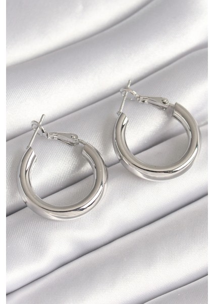 Pirinç Gümüş Renk Halka Model Kadın Küpe