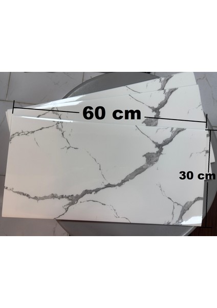 (6 Adet) Kendinden Yapışkanlı Dekoratif Esnek Köpük Beyaz Pvc Mermer Panel 60X30 (0,18 M²) Mutfak Banyo Wc