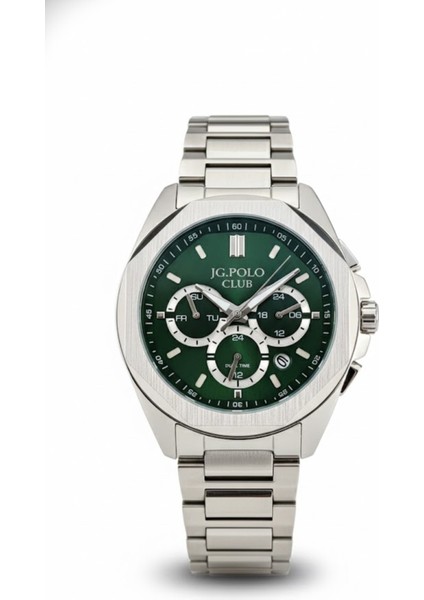 Erkek Kol Saati Gümüş Renk, Yeşil Kadran - Şık Metal Kordon, 2 Yıl Garantili