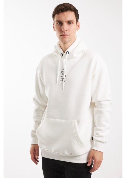 I Wıll You Bee There For You Kırık Beyaz Kapüşonlu Fermuarsız Sweatshırt