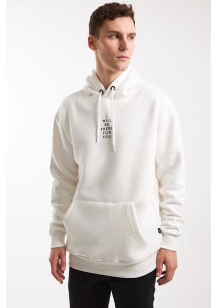 I Wıll You Bee There For You Kırık Beyaz Kapüşonlu Fermuarsız Sweatshırt