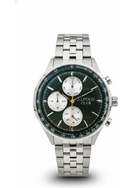 Erkek Kol Saati Gümüş Renk, Yeşil Kadran - Şık Metal Kordon, 2 Yıl Garantili