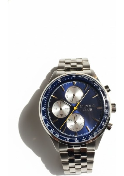 Erkek Kol Saati Gümüş ve Mavi Renk, Gümüş Kadran - Şık Metal Kordon, 2 Yıl Garantili