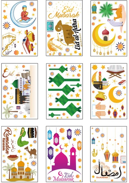 Ramazan Çıkartmaları 9x Ev Dekorasyonu Malzemeleri Parti Iyilik Eid Mubarak Tutunur Ramazan Çıkartmaları Kapı Için (Yurt Dışından)