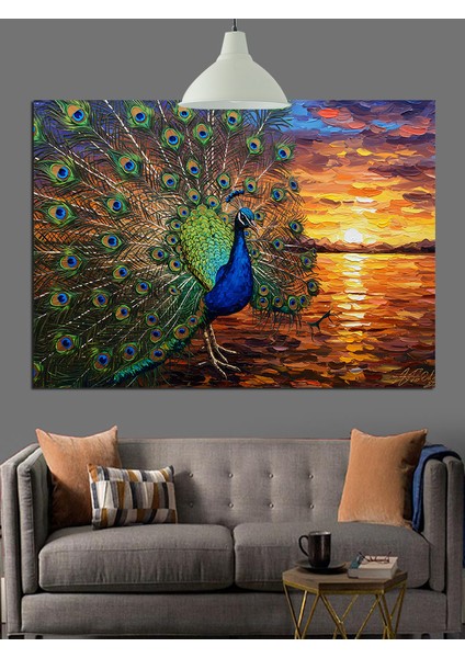 Tavus Kuşu Günbatımı Gösterisi Dekoratif Kanvas - Mdf Ahşap Tablo fiyatları