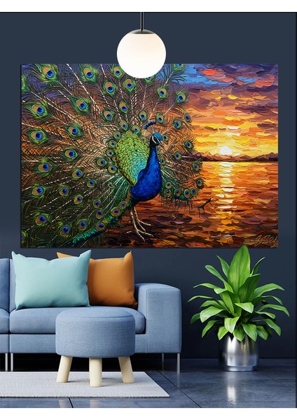 Tavus Kuşu Günbatımı Gösterisi Dekoratif Kanvas - Mdf Ahşap Tablo fırsatları
