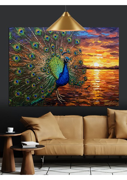 Tavus Kuşu Günbatımı Gösterisi Dekoratif Kanvas - Mdf Ahşap Tablo indirimleri
