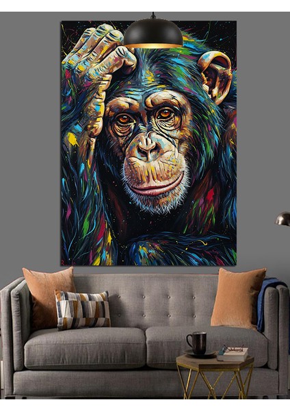 Düşünceli Şempanze Yüz Ifadesi Dekoratif Kanvas - Mdf Ahşap Tablo fiyatları