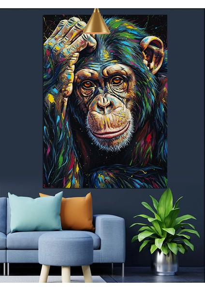 Düşünceli Şempanze Yüz Ifadesi Dekoratif Kanvas - Mdf Ahşap Tablo modelleri