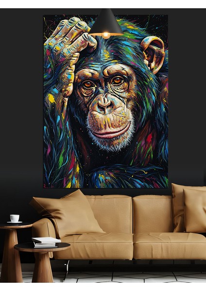 Düşünceli Şempanze Yüz Ifadesi Dekoratif Kanvas - Mdf Ahşap Tablo fırsatları