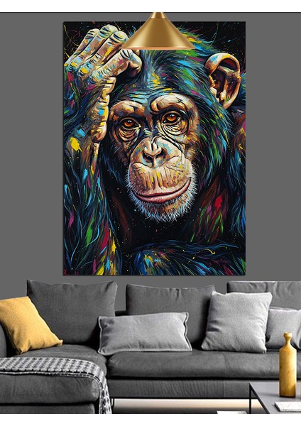 Düşünceli Şempanze Yüz Ifadesi Dekoratif Kanvas - Mdf Ahşap Tablo indirimleri