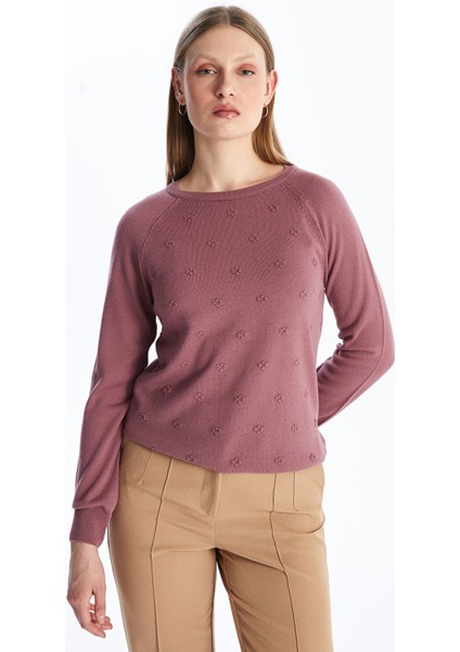 Yeni Sezon Bisiklet Yaka Çiçekli Kadın Triko Kazak