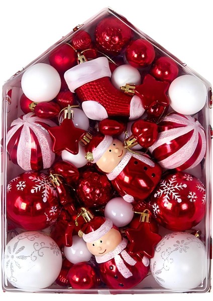 72X Noel Ağacı Asılı Süsler Dekoratif Noel Topları Süsler Dekoratif Kırmızı Beyaz (Yurt Dışından)