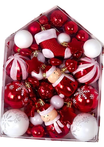 72X Noel Ağacı Asılı Süsler Dekoratif Noel Topları Süsler Dekoratif Kırmızı Beyaz (Yurt Dışından) fiyatları