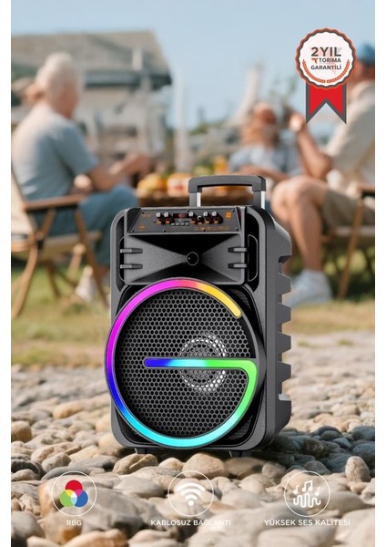KTS-2170 Siyah Taşınabilir Bluetooth Hoparlör 19W Rgb Işıklı 2 Mikrofonlu